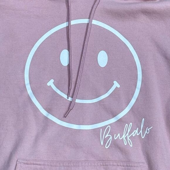 Buffalo Pink Smiley Face Pullover Hoodie Women’s Medium - Picture 2 of 4